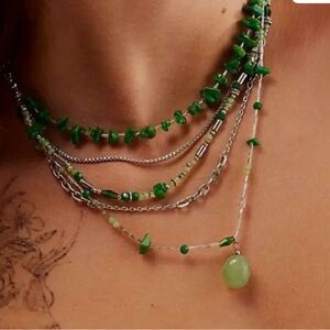 Free People Aurelia Jade Green Stone Silver Tone And Charms Layered
Necklace